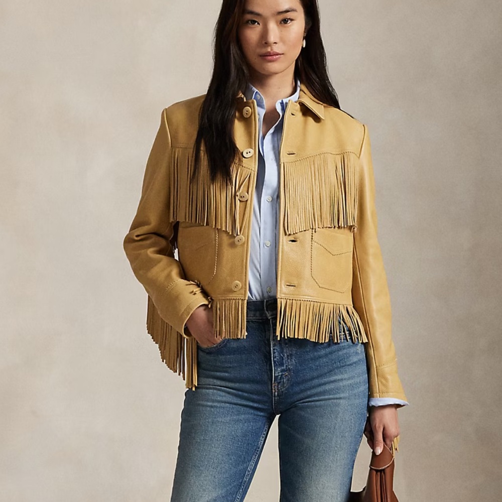Ralph Lauren Camel Leather Fringe Jacket